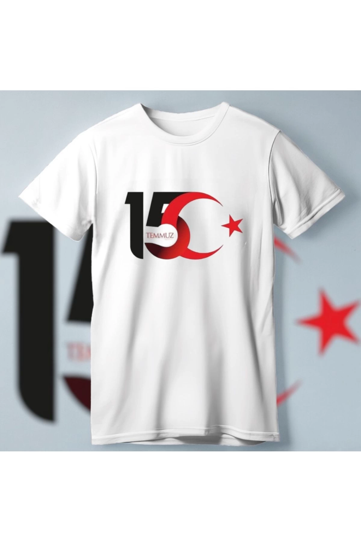 ASSEMA 15 Temmuza Özel Tasarım Ay Yıldız Baskılı T-shirt - Beyaz