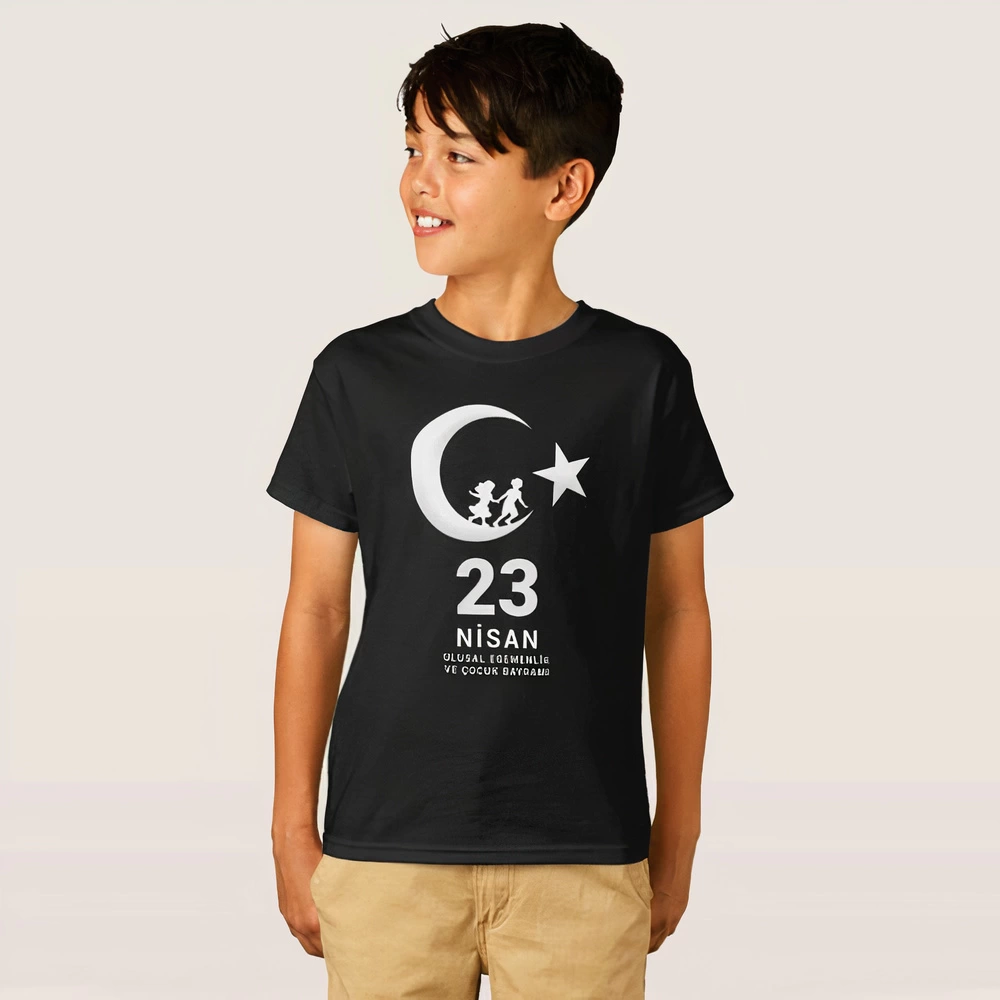 ASSEMA 23 Nisan Çocuk Bayramı Baskılı Özel T-shirt - Siyah