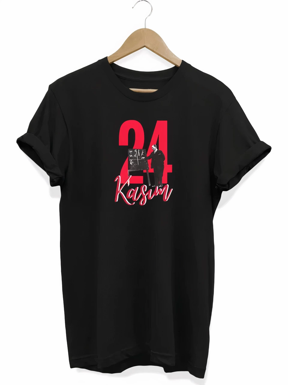 ASSEMA 24 Kasım Öğretmenler Günü Baskılı Unisex T-shirt - Siyah