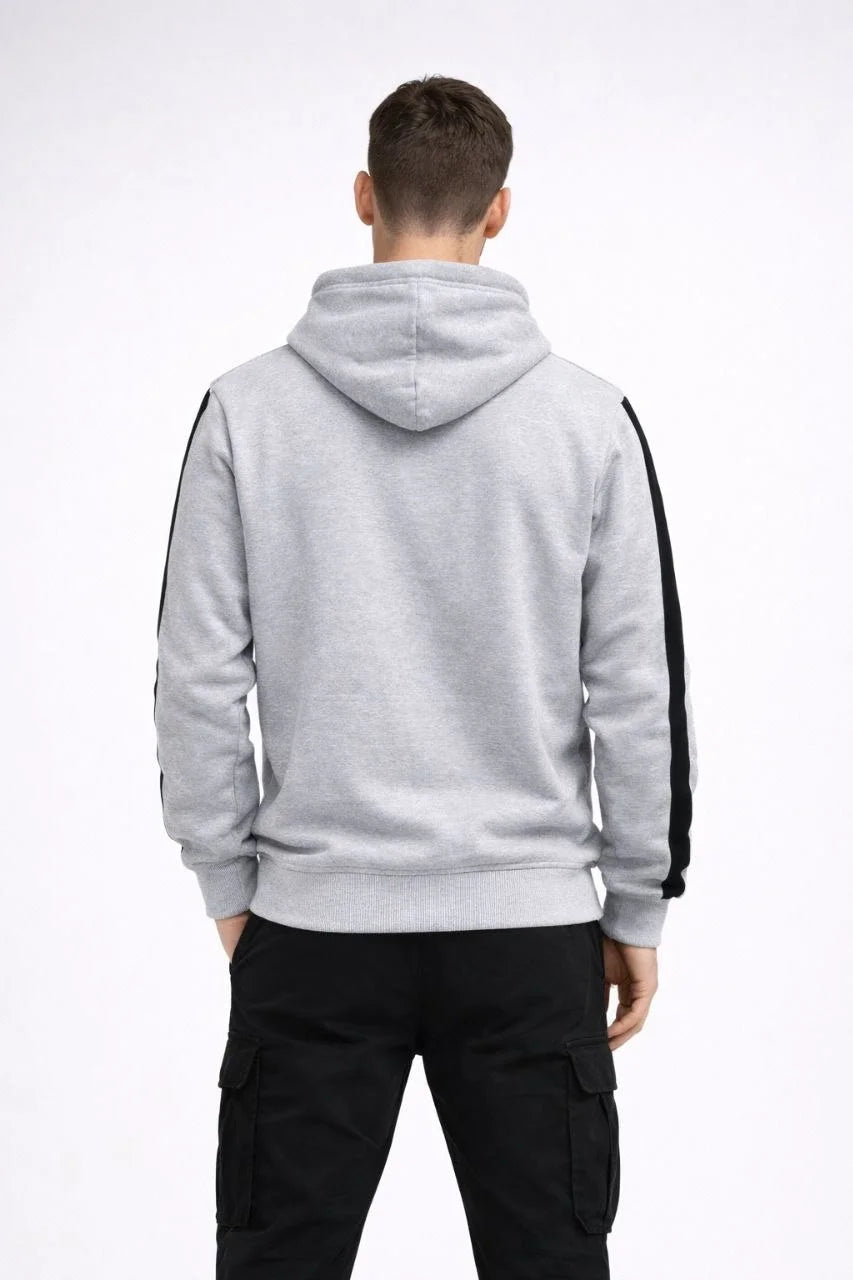 ASSEMA Erkek Şeritli Kapüşonlu Sweatshirt 3 iplik Pamuklu - Beyaz