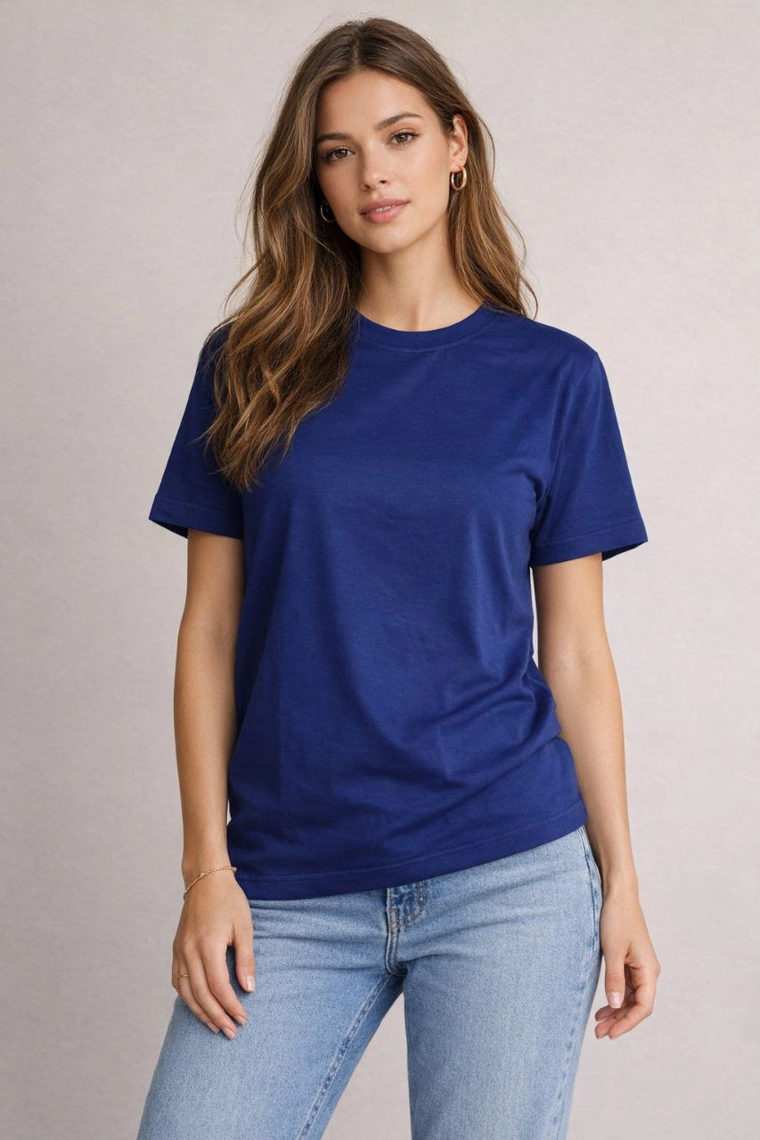 ASSEMA Kadın Osy Modal yumuşak dokulu Kumaş Bisiklet Yaka T-shirt - Lacivert