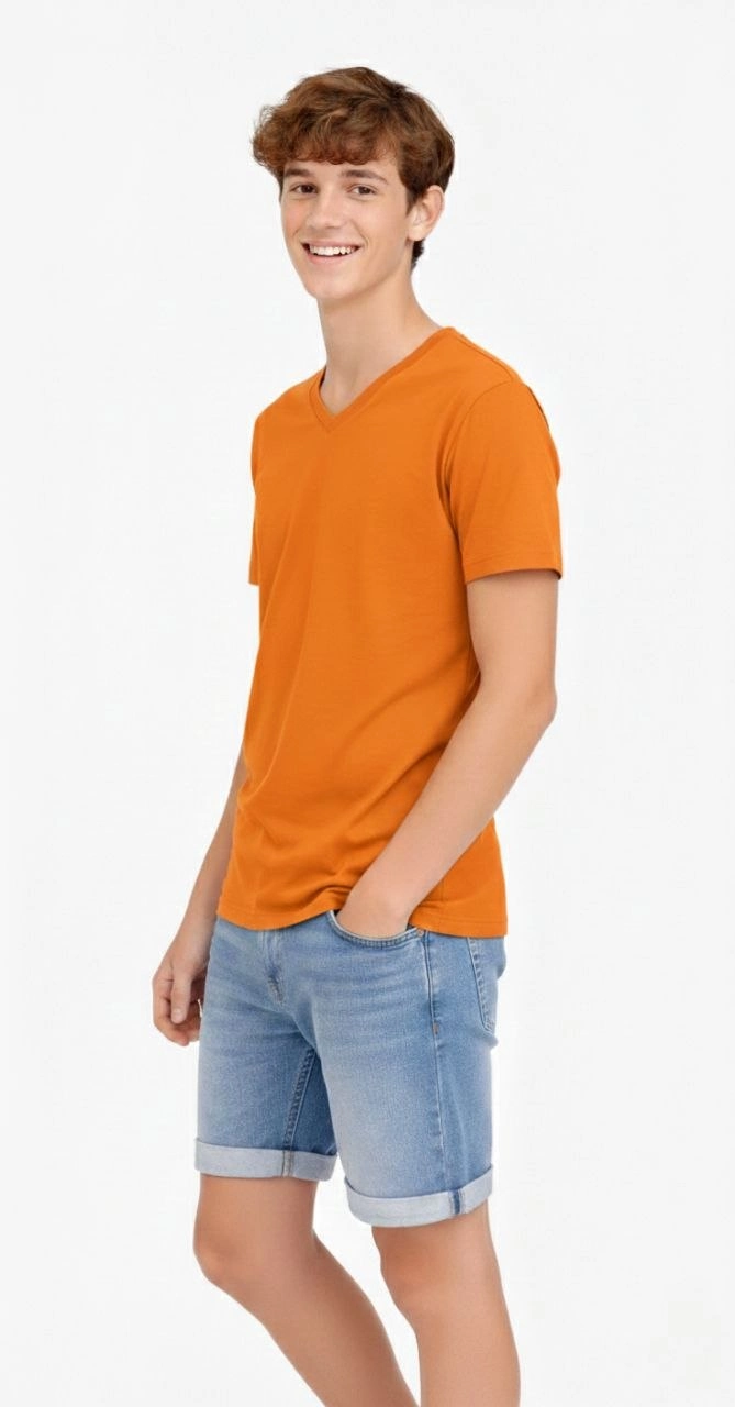 ASSEMA Genç Erkek Çocuk V Yaka T-shirt Model - Turuncu