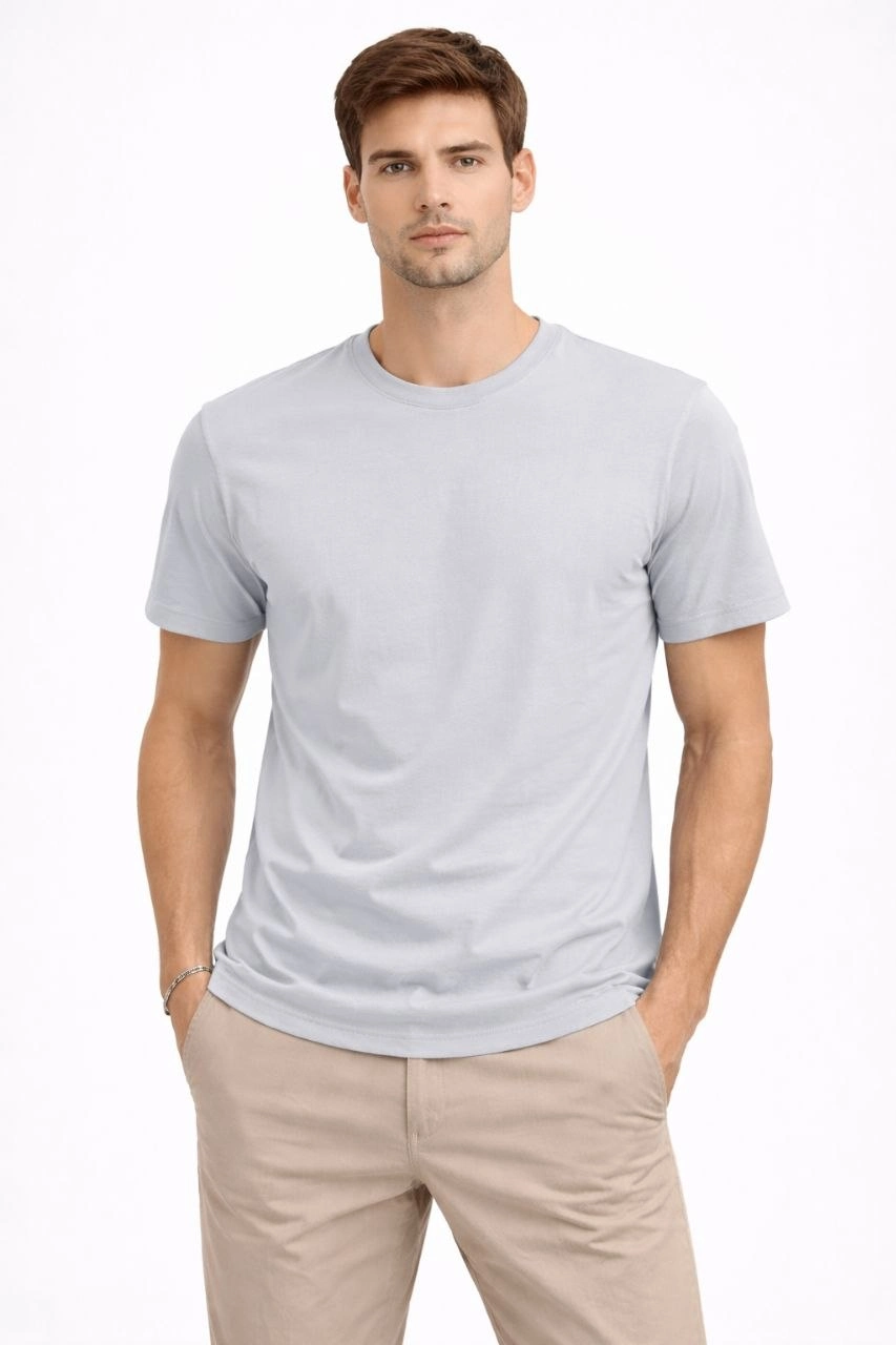 ASSEMA Erkek Bisiklet Yaka Tişört Regular Kalıp Basic Pamuklu Günlük Kullanım T-shirt - Gri