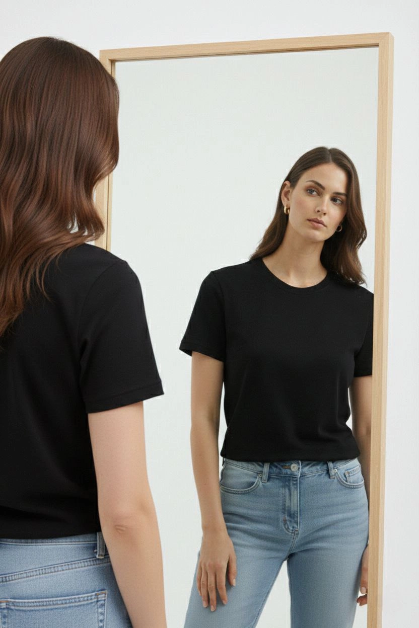 ASSEMA Kadın Bisiklet Yaka Tişört Regular Kalıp Basic Pamuklu Günlük Kullanım T-shirt - Siyah