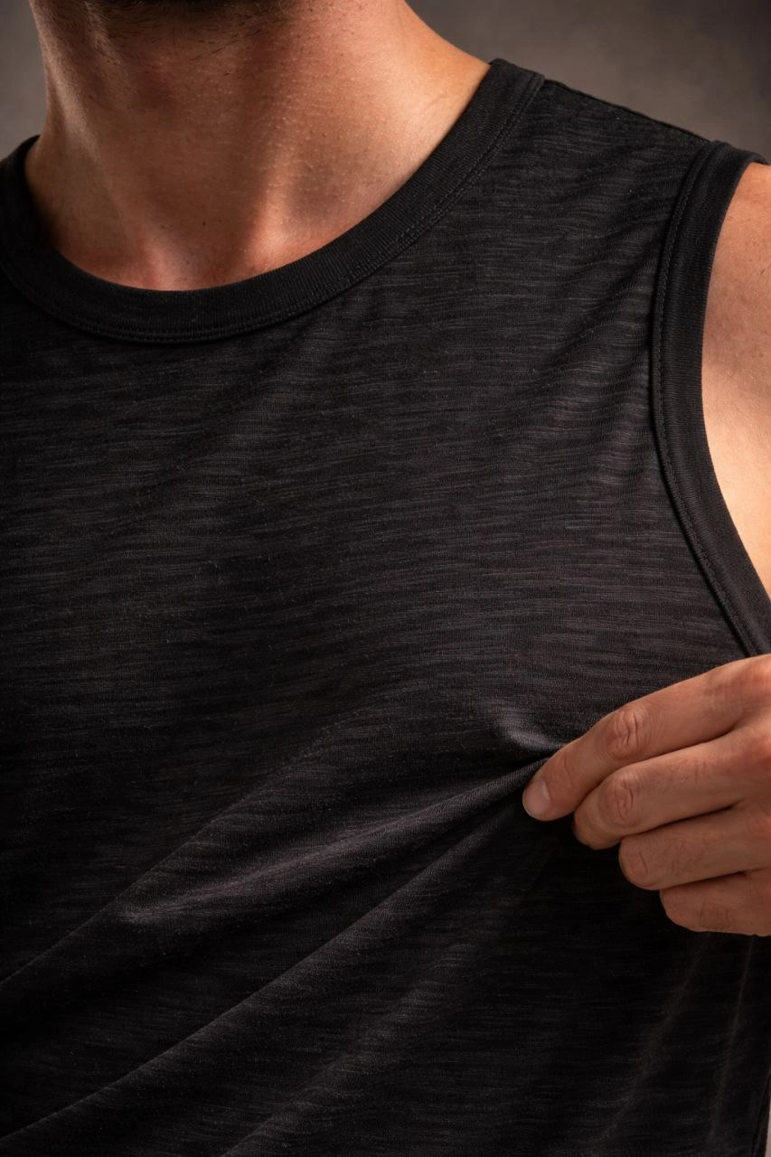 ASSEMA Erkek Flamlı Kumaş Sıfır Kolsuz Atlet Basic Spor Üst, Günlük ve Fitness Kullanımına Uygun - Siyah