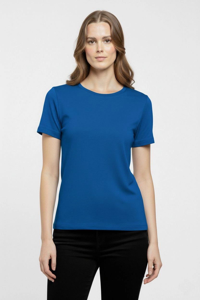 ASSEMA Kadın T-Shirt Bisiklet Yaka Slim Fit Likralı Tişört Günlük Basic Body - İndigo