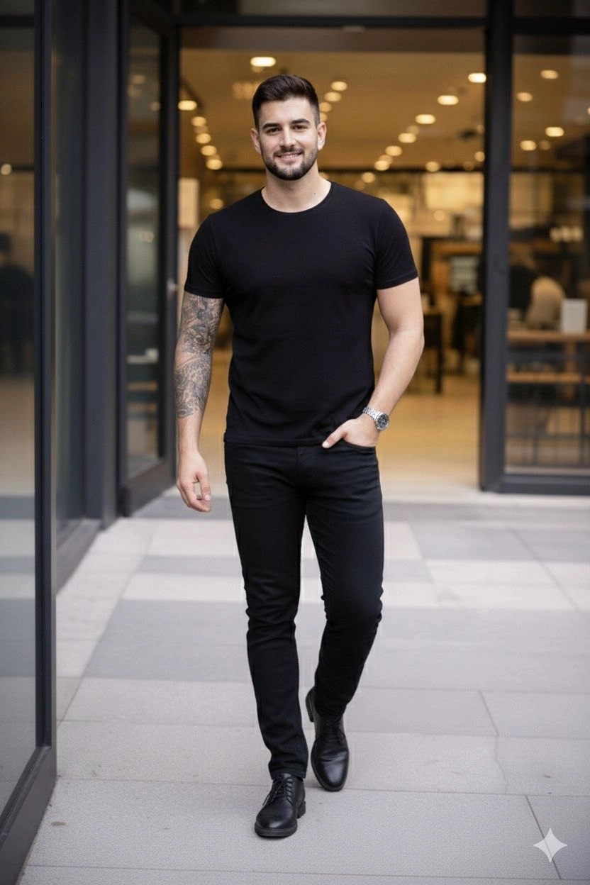 ASSEMA Erkek 2'li Bisiklet Yaka Tişört - Kısa Kollu Yazlık Slim Fit Body - Siyah & Ekru