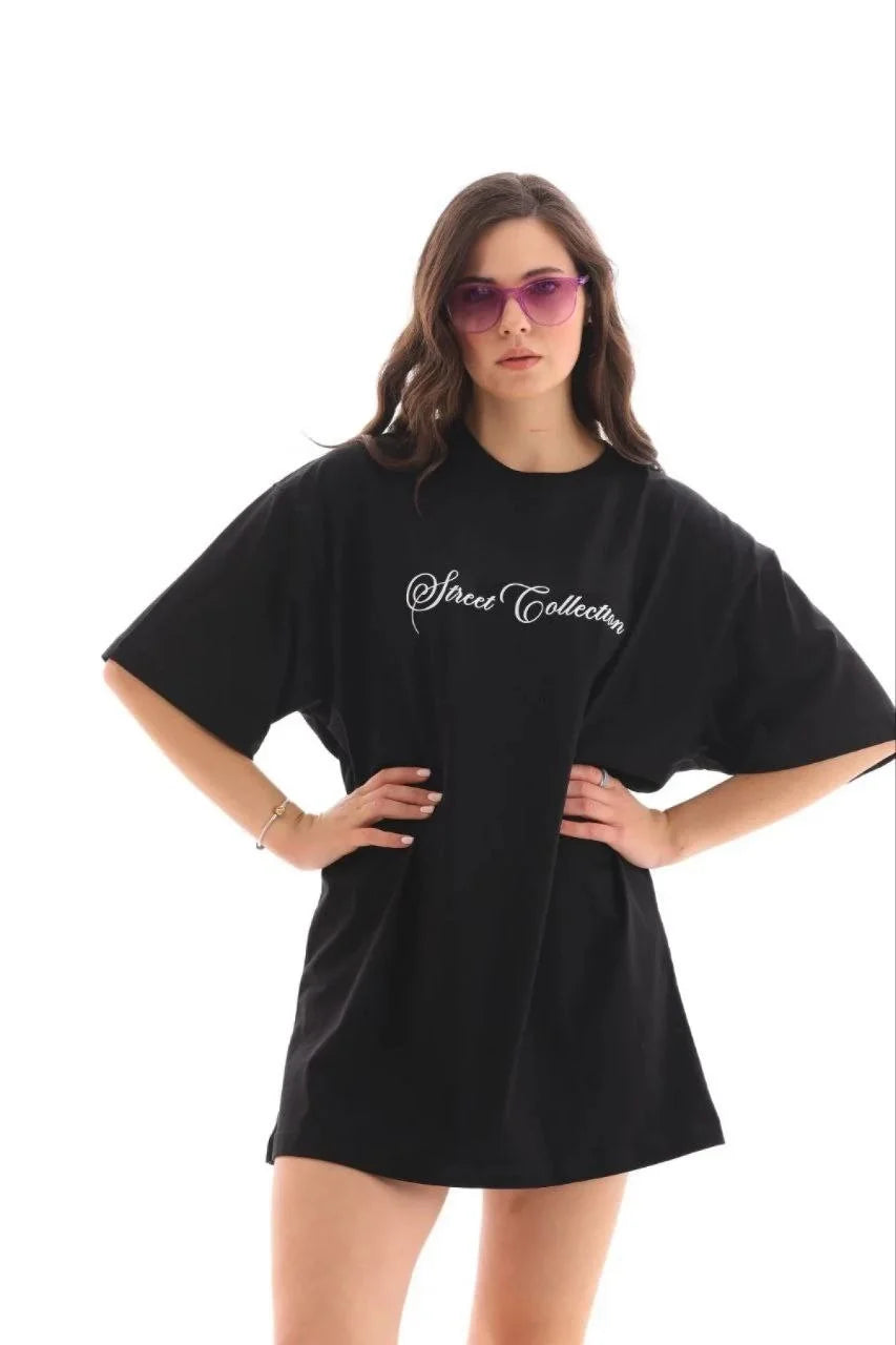 ASSEMA Kadın Baskılı T-Shirt Kısa Kol Bisiklet Yaka Regular Rahat Kalıp Günlük Tişört - Siyah
