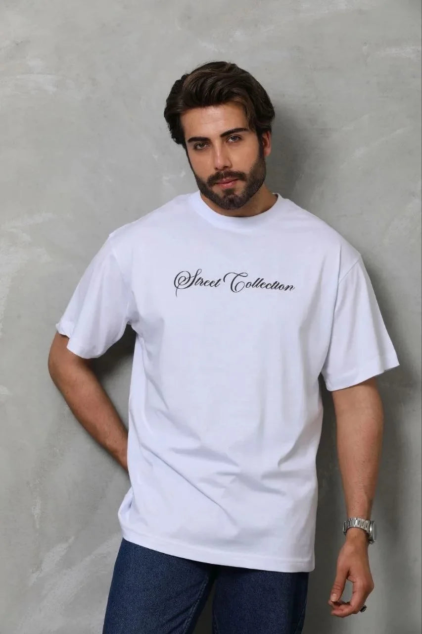 ASSEMA Erkek Baskılı T-Shirt Kısa Kol Bisiklet Yaka Regular Fit Rahat Kalıp Günlük Tişört - Beyaz
