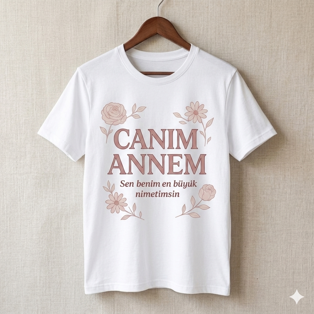 ASSEMA Anneler Gününe Özel Tasarım Canım Annem Baskılı T-shirt - Siyah