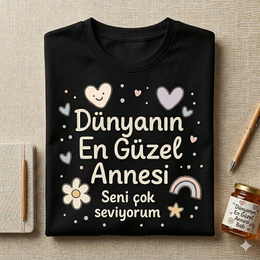 ASSEMA Anneler Gününe Özel Dünyanın En Güzel Annesi Seni Çok Seviyorum Baskılı T-shirt