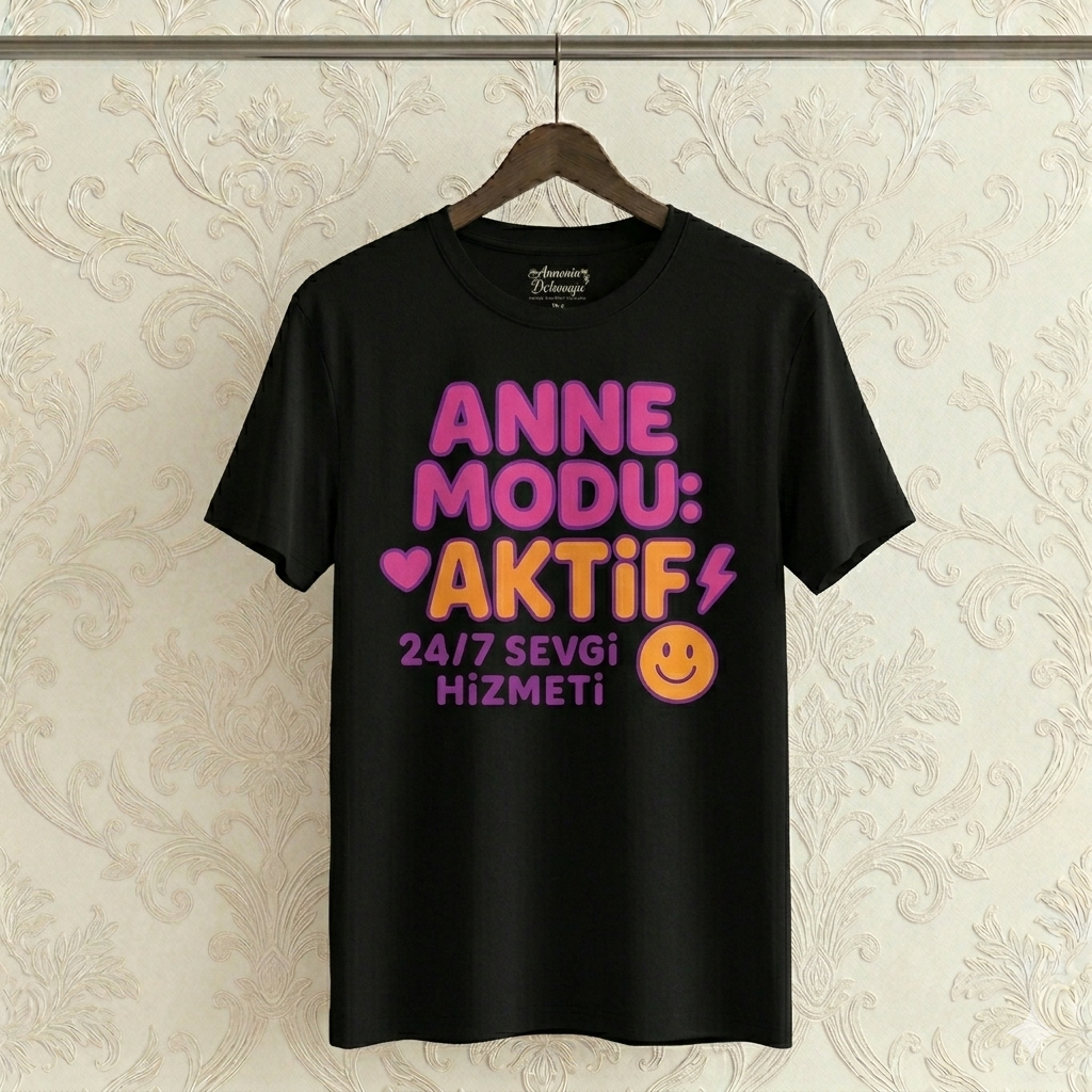 ASSEMA Anneler Gününe Özel Anne Modu Aktif 24/7 Sevgi Hizmeti Baskılı T-shirt