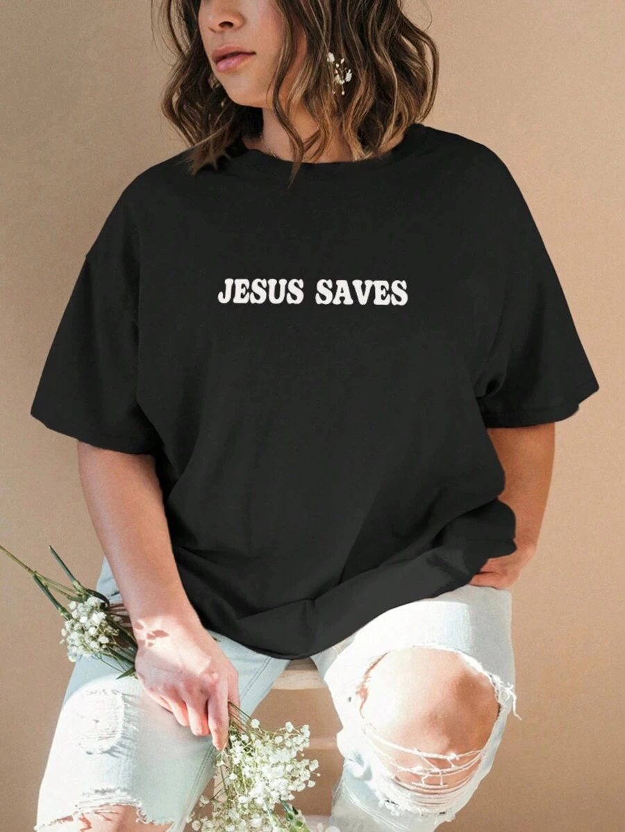 ASSEMA Kadın Baskılı T-Shirt Kısa Kol Bisiklet Yaka Ovarsize Rahat Kalıp Tişört - Siyah