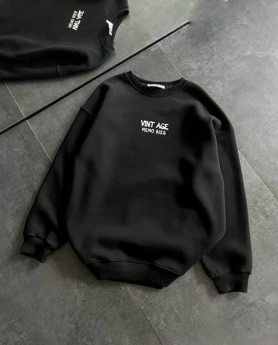 ASSEMA Kadın Bisiklet Yaka Üç İplik Baskılı Oversize SweatShirt - Siyah
