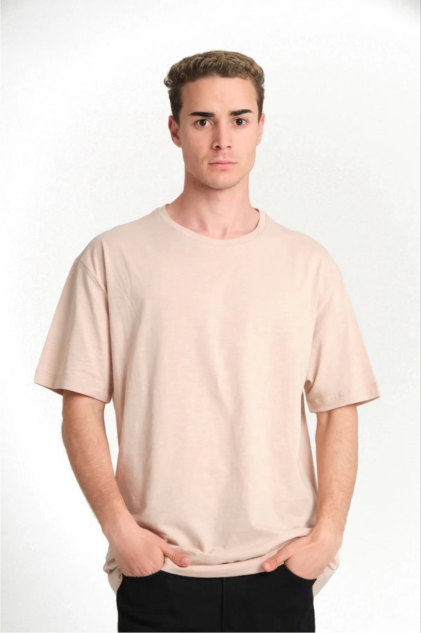 ASSEMA Erkek Düz Kısa kol Penye T-shirt - Bej