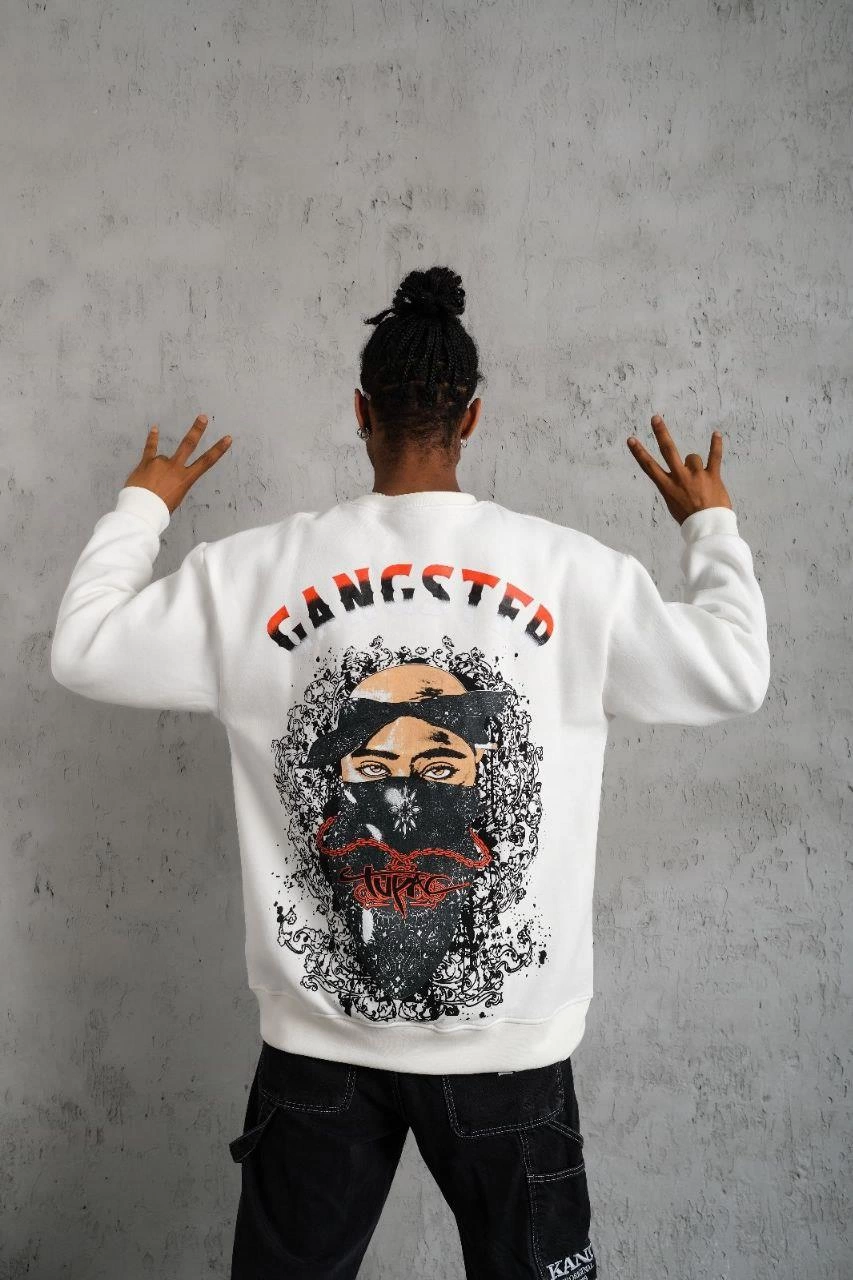 ASSEMA Erkek 3 İplik Gangster Baskılı Sweatshirt - Beyaz