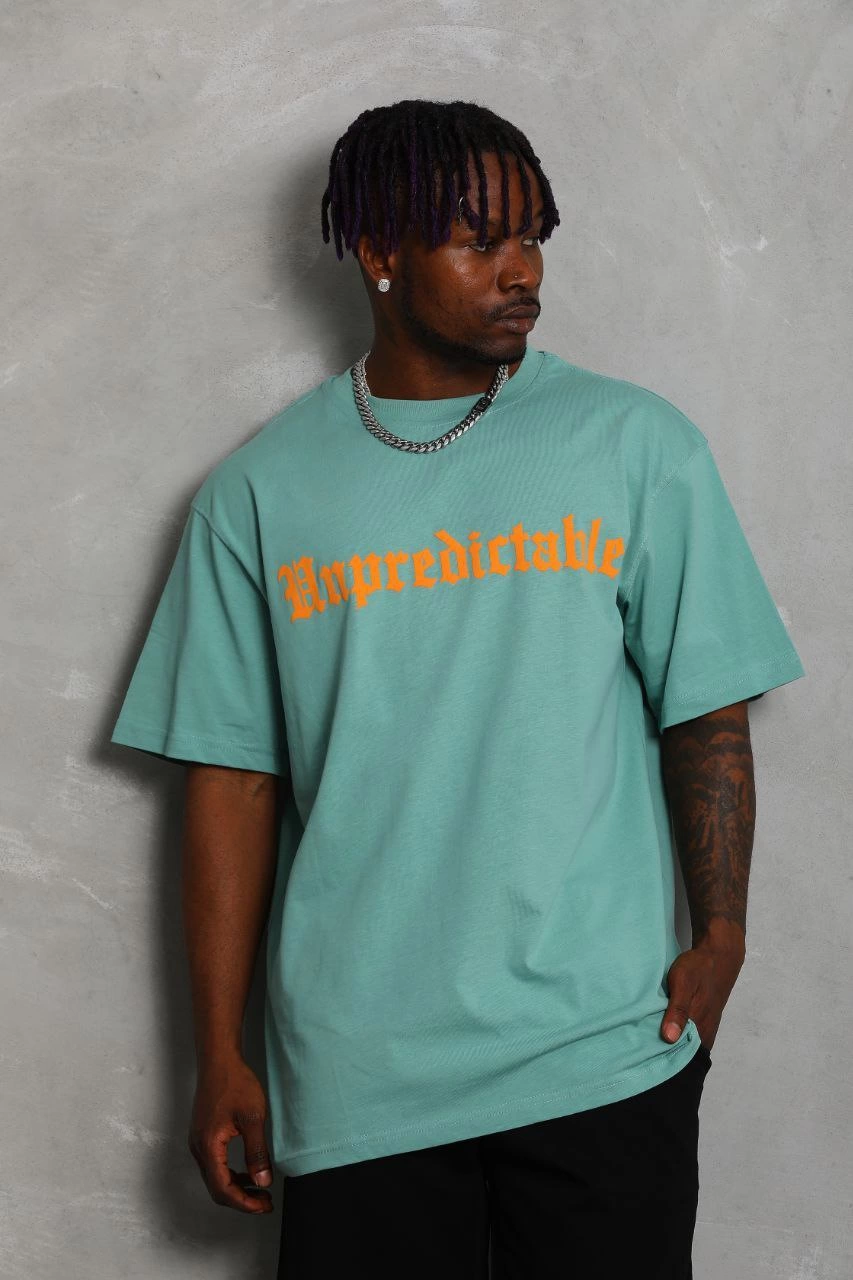 ASSEMA Unisex Oversize Baskılı Bisiklet Yaka T-Shirt - Mint Yeşili