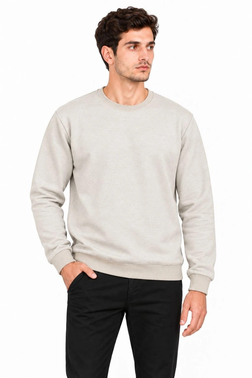 Erkek Bisiklet Yaka İçi Şardonlu 2 İplik Düz Uzun Kollu Regular Fit Sweatshirt - Gri
