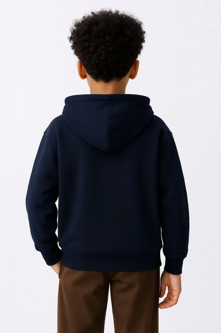 ASSEMA Erkek Çocuk Kapüşonlu Kanguru Çepli Tam Fermuarlı Hırka SweatShirt - Lacivert