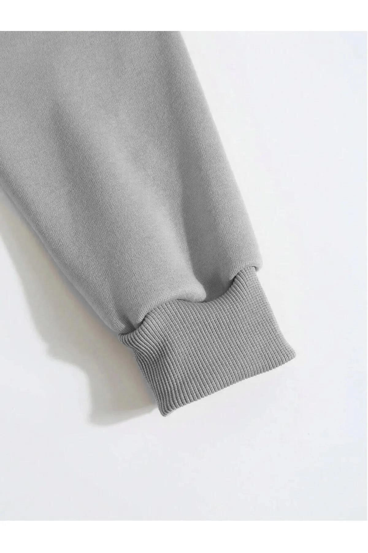 ASSEMA Erkek Düz Kapüşonlu üç iplik pamuklu sweatshirt - Boyalı Gri
