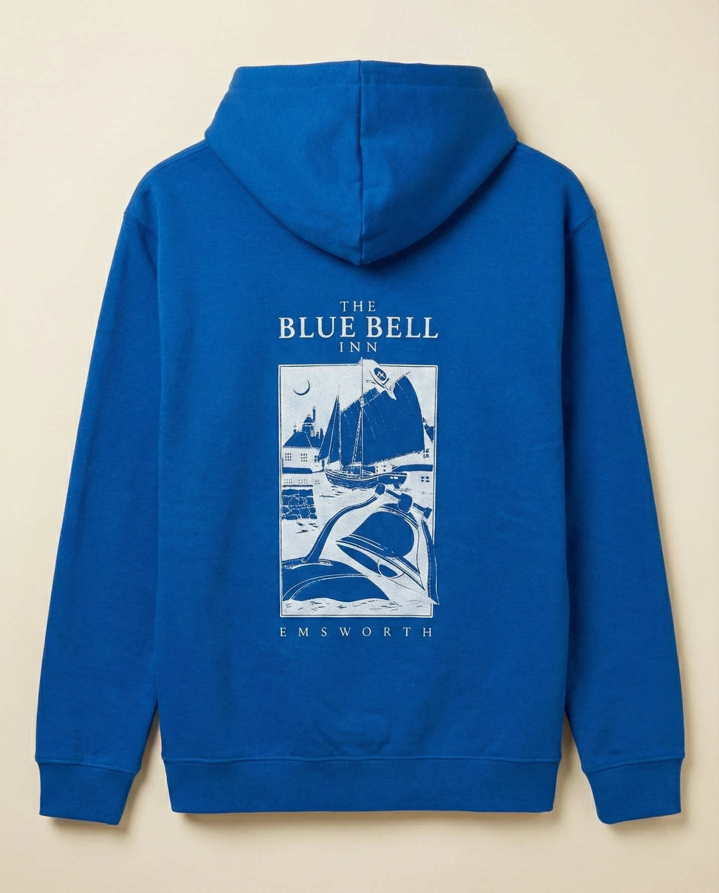 ASSEMA Erkek Kapüşonlu Double Oversize Hoodie - Üç İplik Pamuklu, Deniz ve Yelken Baskılı, Kanguru Cepli Premium Sweatshirt - Saks Mavi