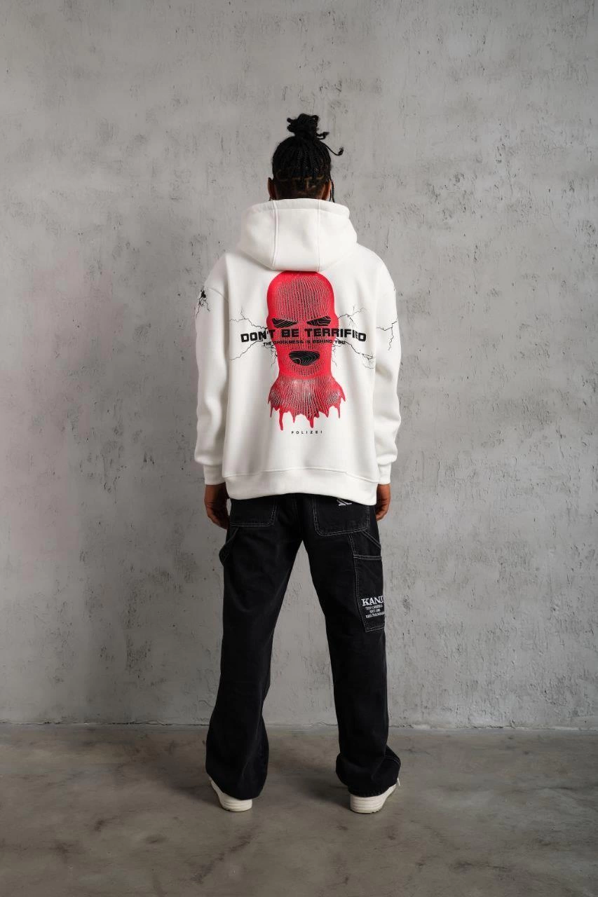 ASSEMA Erkek Oversize Üç İplik Kapüşonlu Sweatshirt - Beyaz