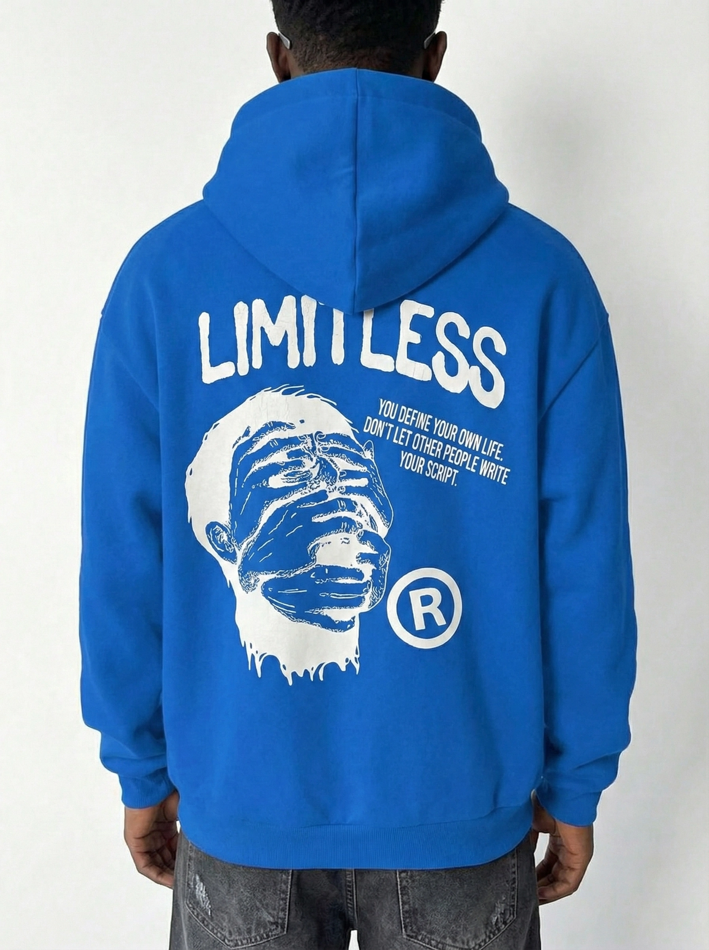 ASSEMA Erkek Premium Baskılı Kapşonlu Sweatshirt Üç İplik İçi Pamuklu Kanguru Cepli Double Oversize Rahat Kalıp Hoodie - Saks Mavi
