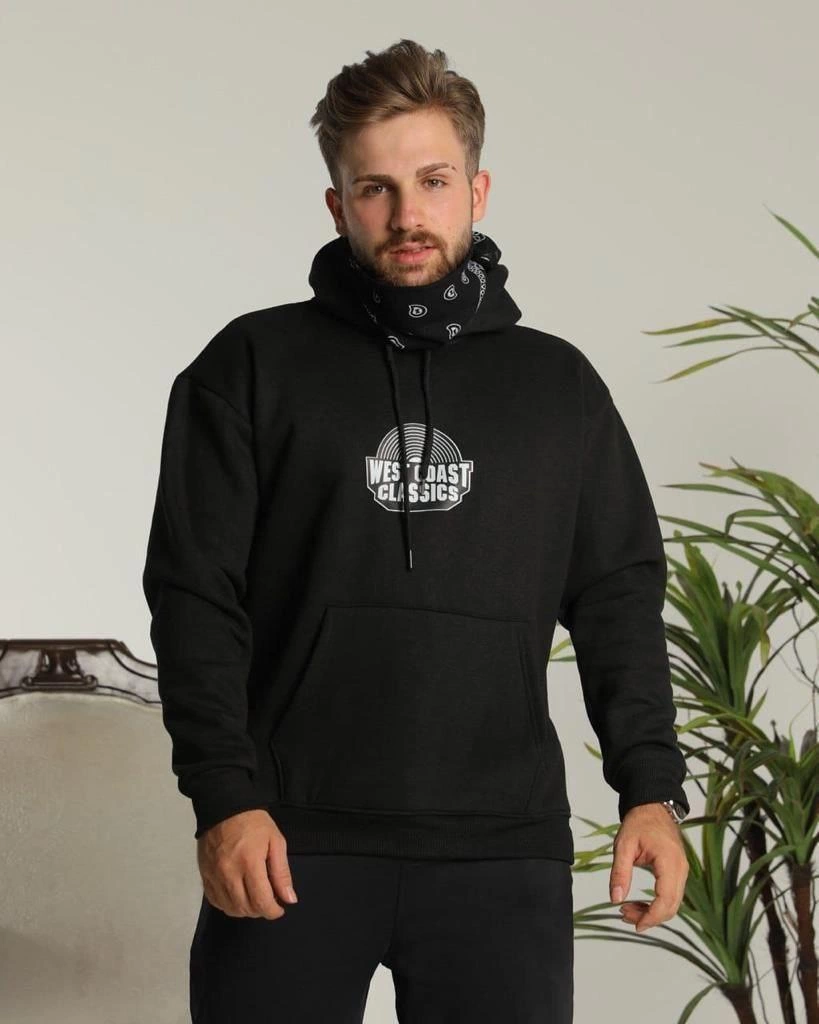 ASSEMA Erkek Oversize Üç İplik Kapüşonlu Sweatshirt - Siyah