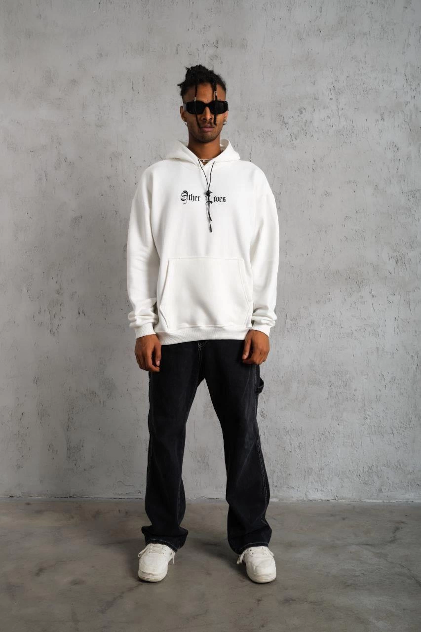 ASSEMA Erkek Oversize Üç İplik Şardonlu Kapüşonlu Baskılı Sweatshirt