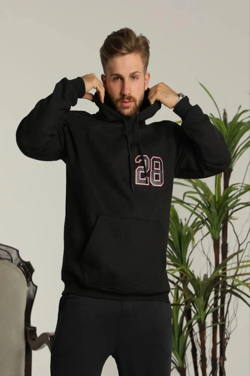 ASSEMA Erkek Sırt Baskılı Oversize Üç İplik Kapüşonlu Sweatshirt - Siyah