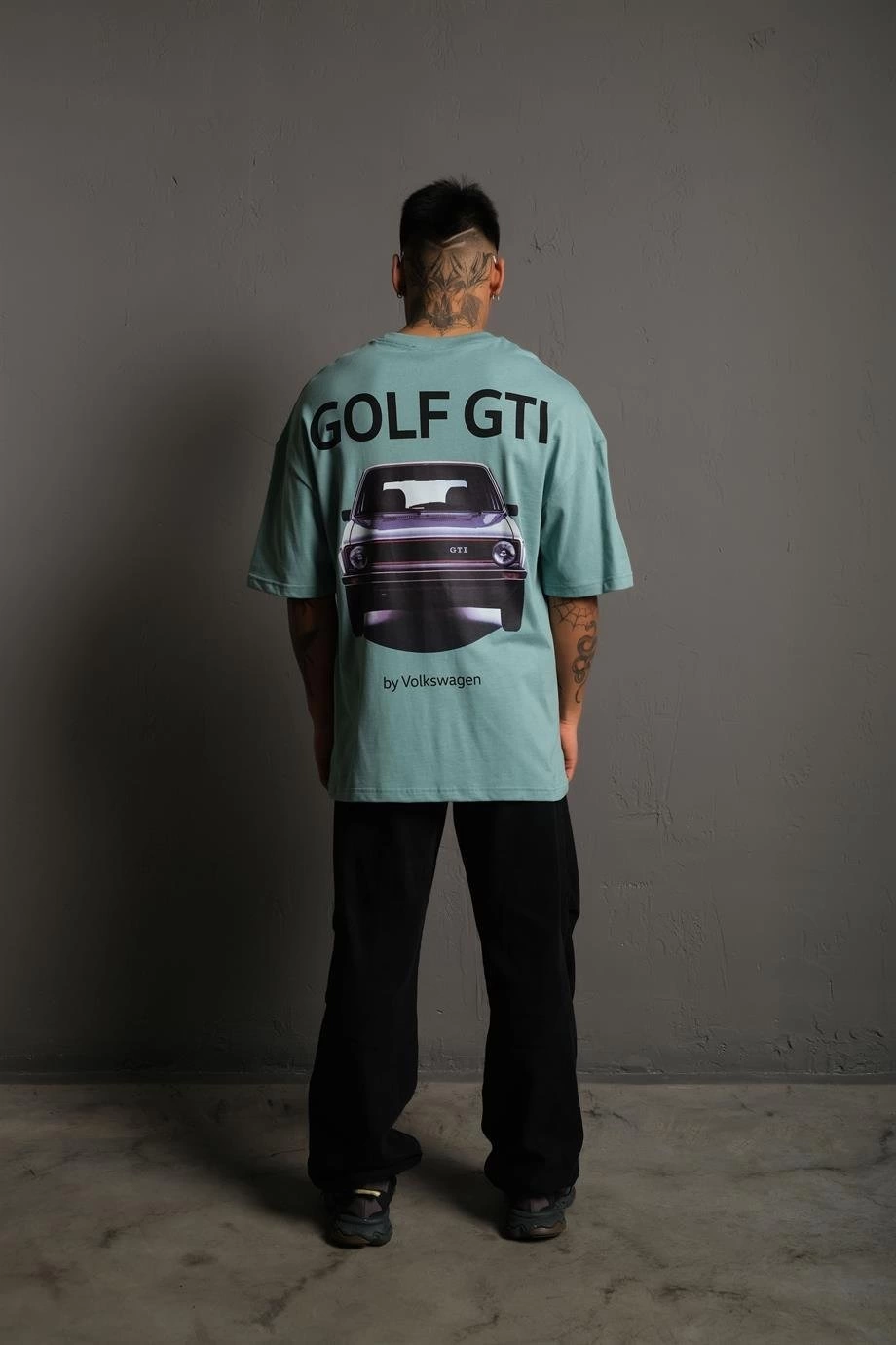 ASSEMA Erkek Oversize Tişört Golf GTI Retro Araba Baskılı T-shirt - Mint Yeşili