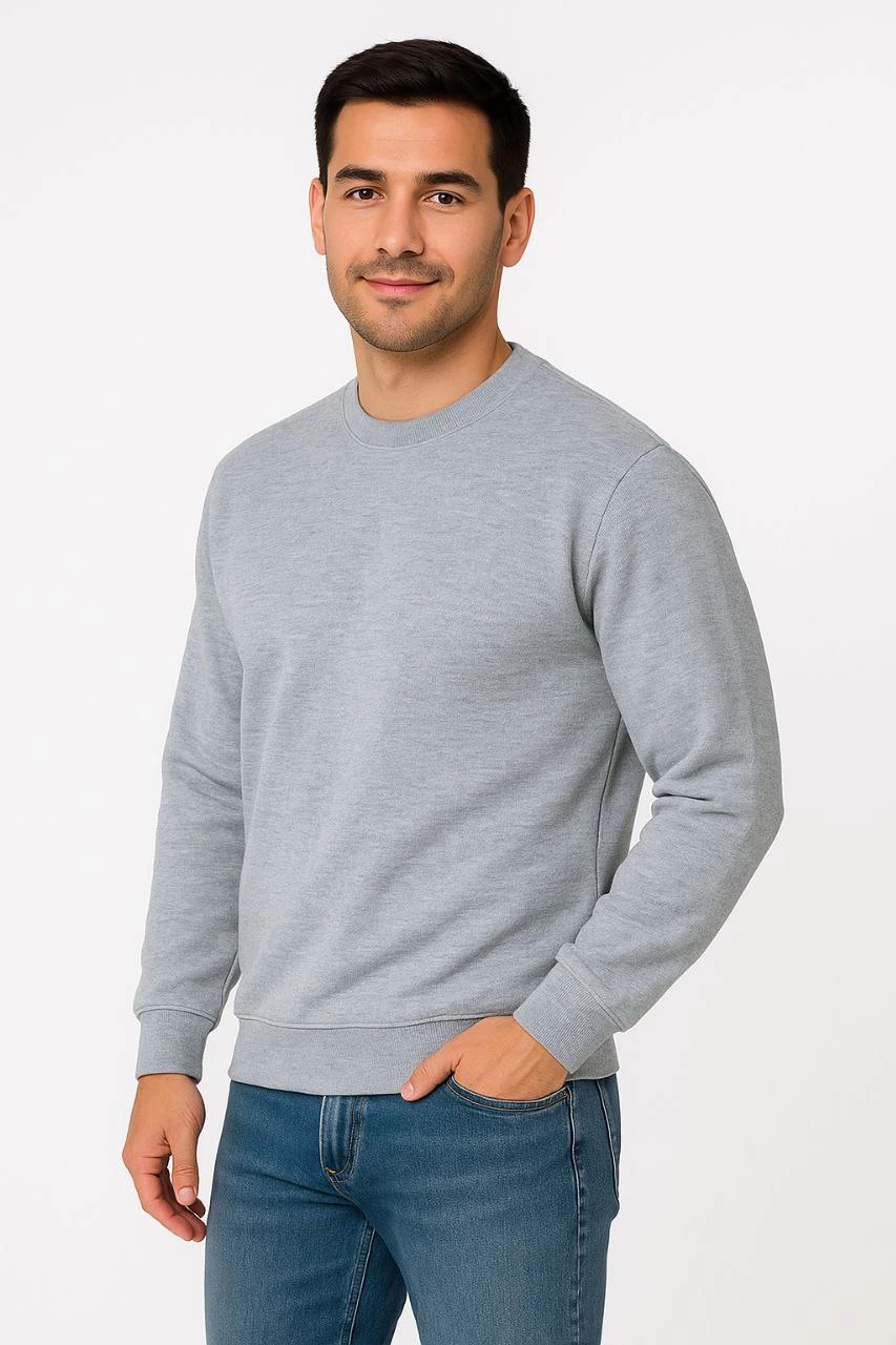 ASSEMA Erkek Üç İplik Düz Bisiklet Yaka SweatShirt - Gri