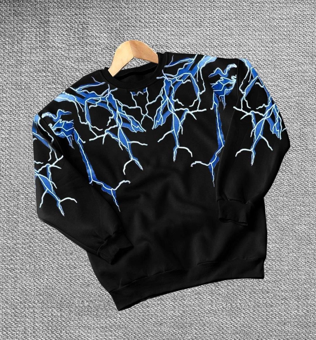 ASSEMA Erkek Yıldırım Bisiklet Yaka üç iplik pamuklu Sweat - Siyah
