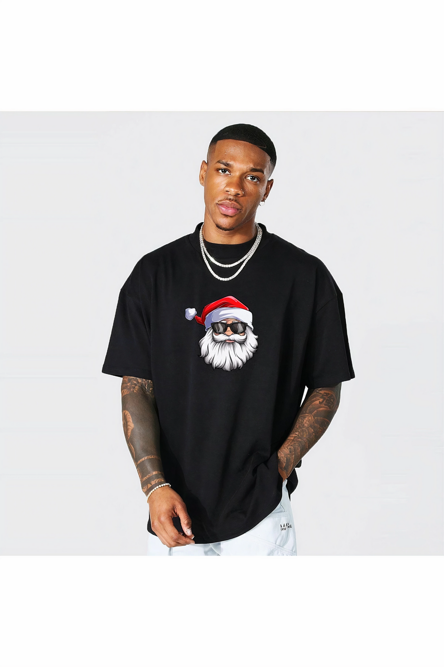 ASSEMA Gözlüklü Noel Baba T-shirt - Siyah