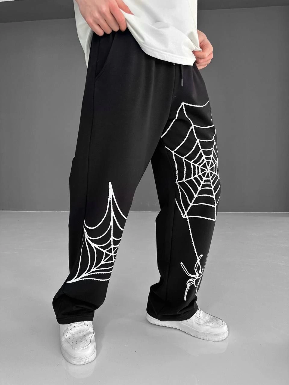 ASSEMA Erkek İki İplik Kumaş Örümcek Baskılı Esofman pantalon - Siyah