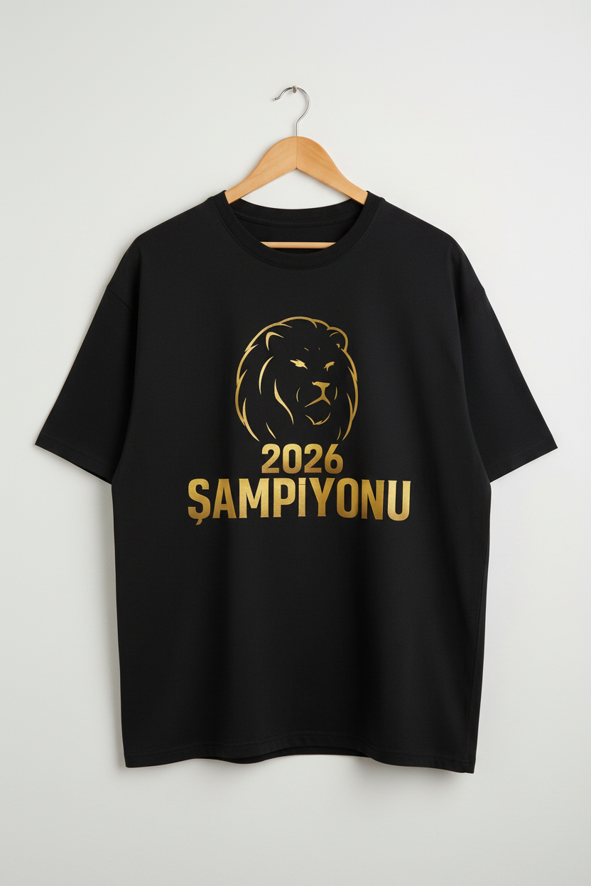 Siyah - 2026 Şampiyonu Baskılı Tişört