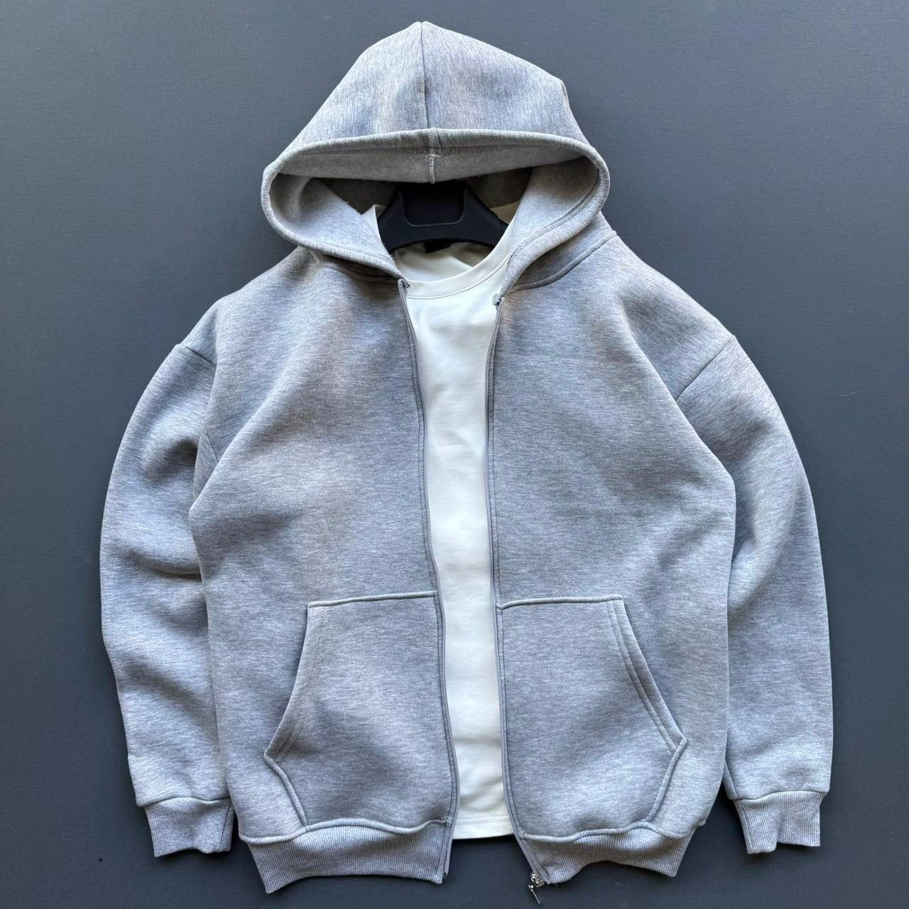 Kadın 3 İplik Şardonlu Tam Fermuarlı Kapüşonlu Arka Çanta Detaylı Sweatshirt - Gri