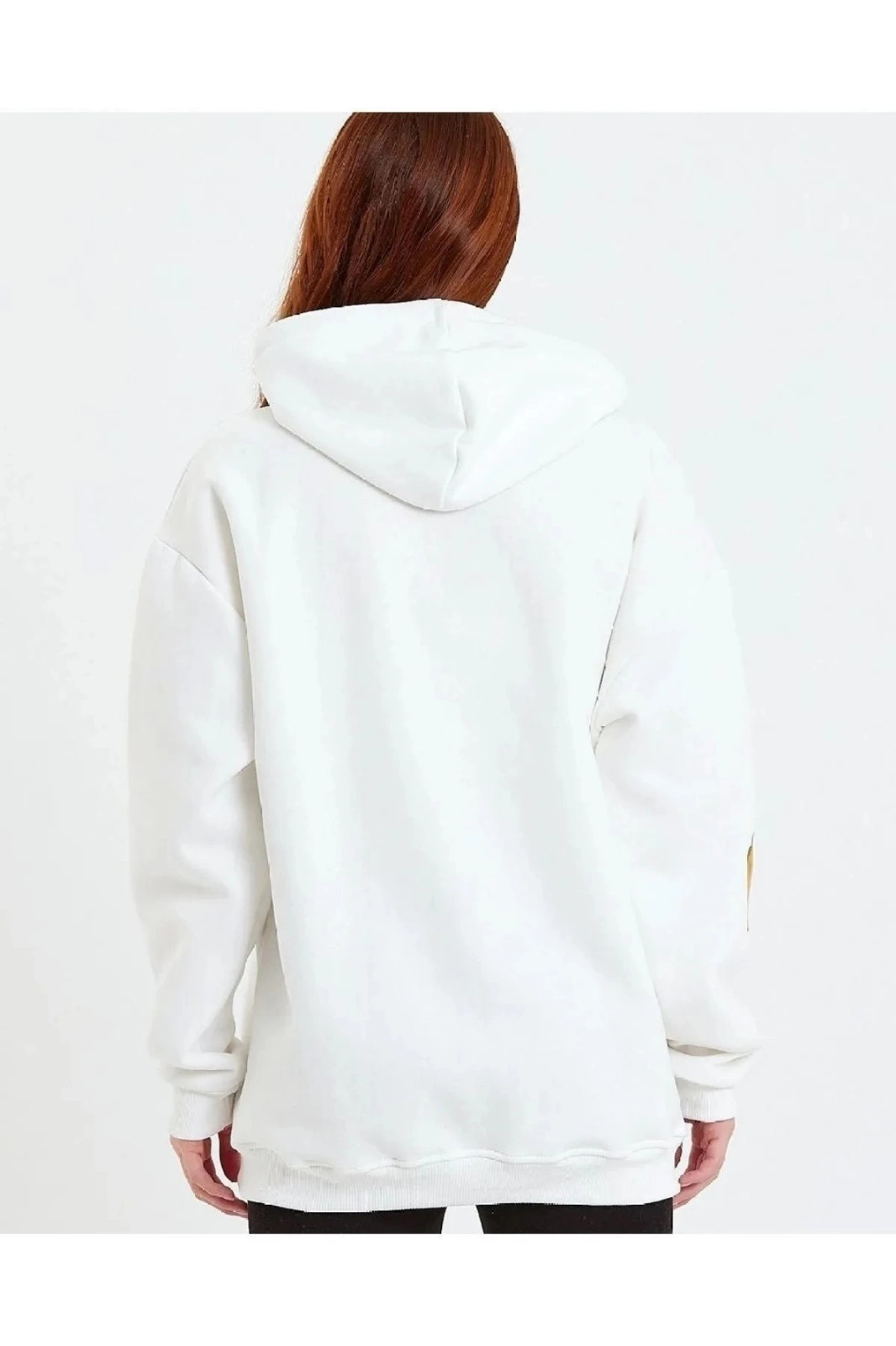ASSEMA Kadın Baskılı Kapüşonlu üç iplik pamuklu Sweatshirt - Beyaz