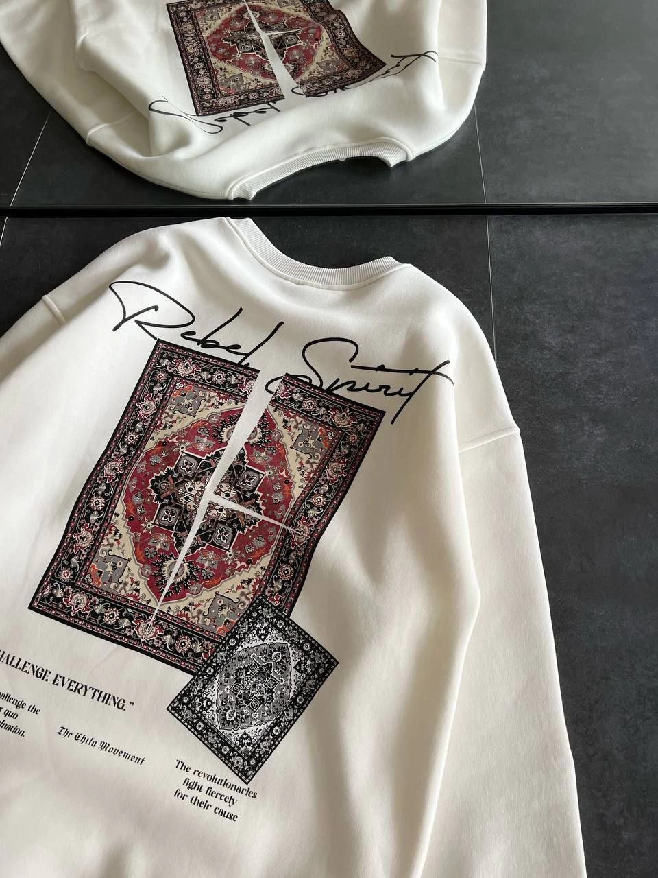 ASSEMA Kadın Bisiklet Yaka Baskılı SweatShirt - Beyaz
