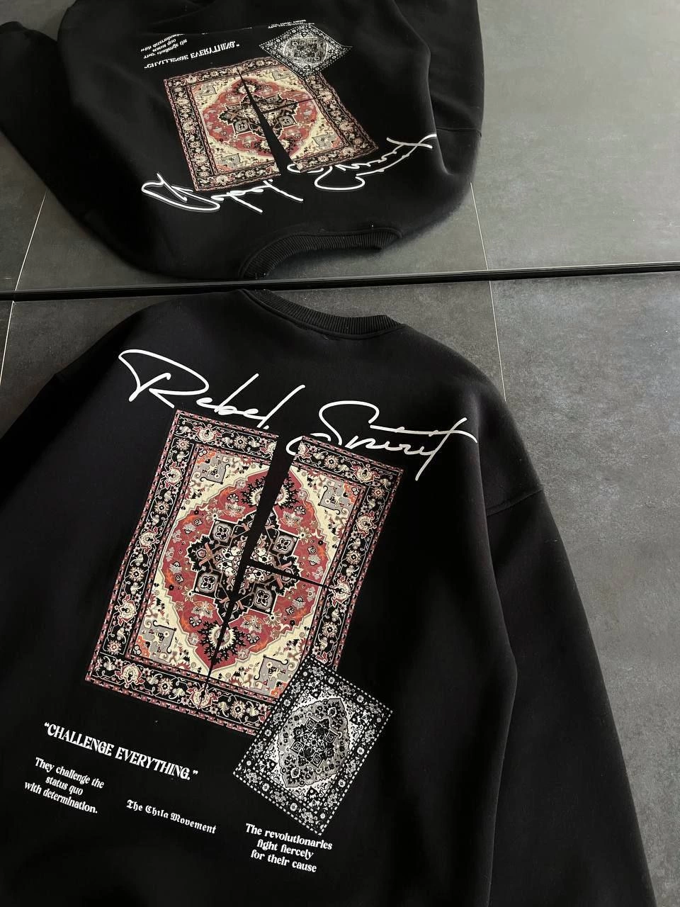 ASSEMA Kadın Bisiklet Yaka Baskılı SweatShirt - Siyah