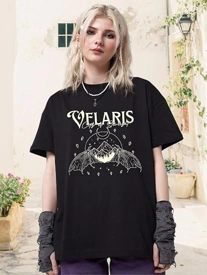 ASSEMA Kadın Baskılı T-Shirt Kısa Kol Bisiklet Yaka Ovarsize Rahat Kalıp Tişört - Siyah