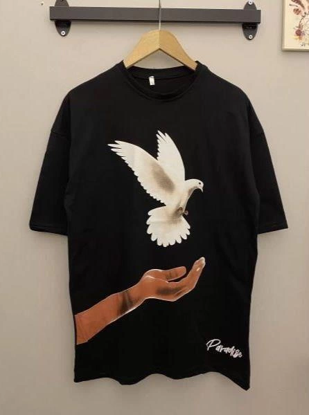 ASSEMA Kadın Baskılı T-Shirt Kısa Kol Bisiklet Yaka Ovarsize Rahat Kalıp Günlük Tişört - Siyah
