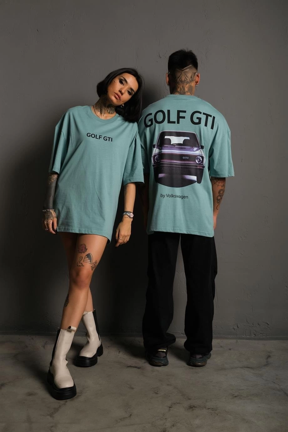 ASSEMA Kadın Oversize Tişört Golf GTI Retro Araba Baskılı T-shirt- Mint Yeşili