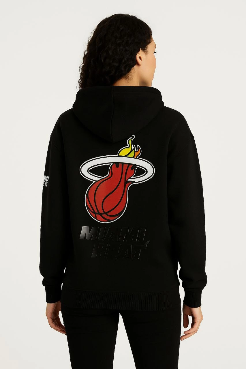 ASSEMA Kadın Üç İplik Kapüşonlu Ön ve Arka Baskılı SweatShirt hoodie - Siyah