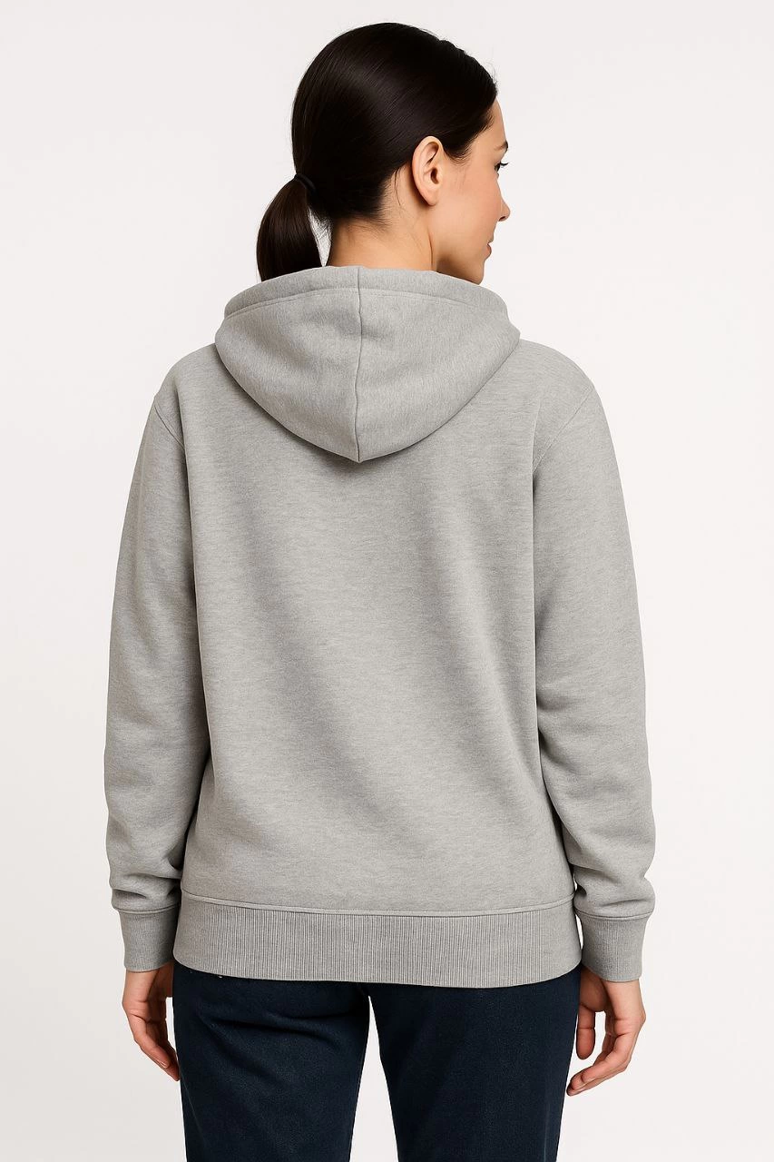 ASSEMA Kadın Üç İplik Kapüşonlu Tam Fermuarlı Kanguru Çepli SweatShirt Hoodie - Gri