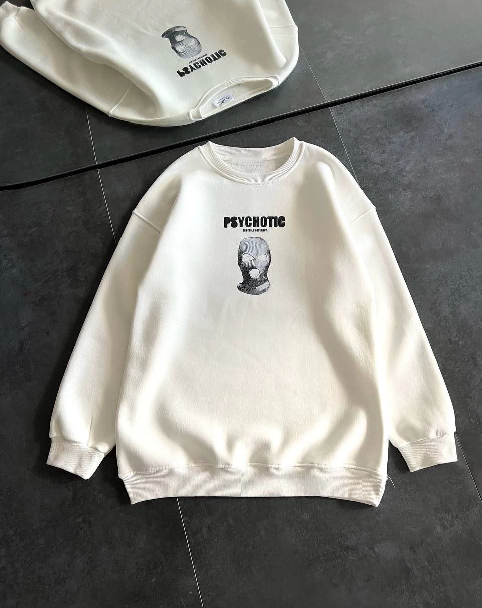 ASSEMA Kadın üç iplik Kışlık Bisiklet Yaka Baskılı SweatShirt - Beyaz