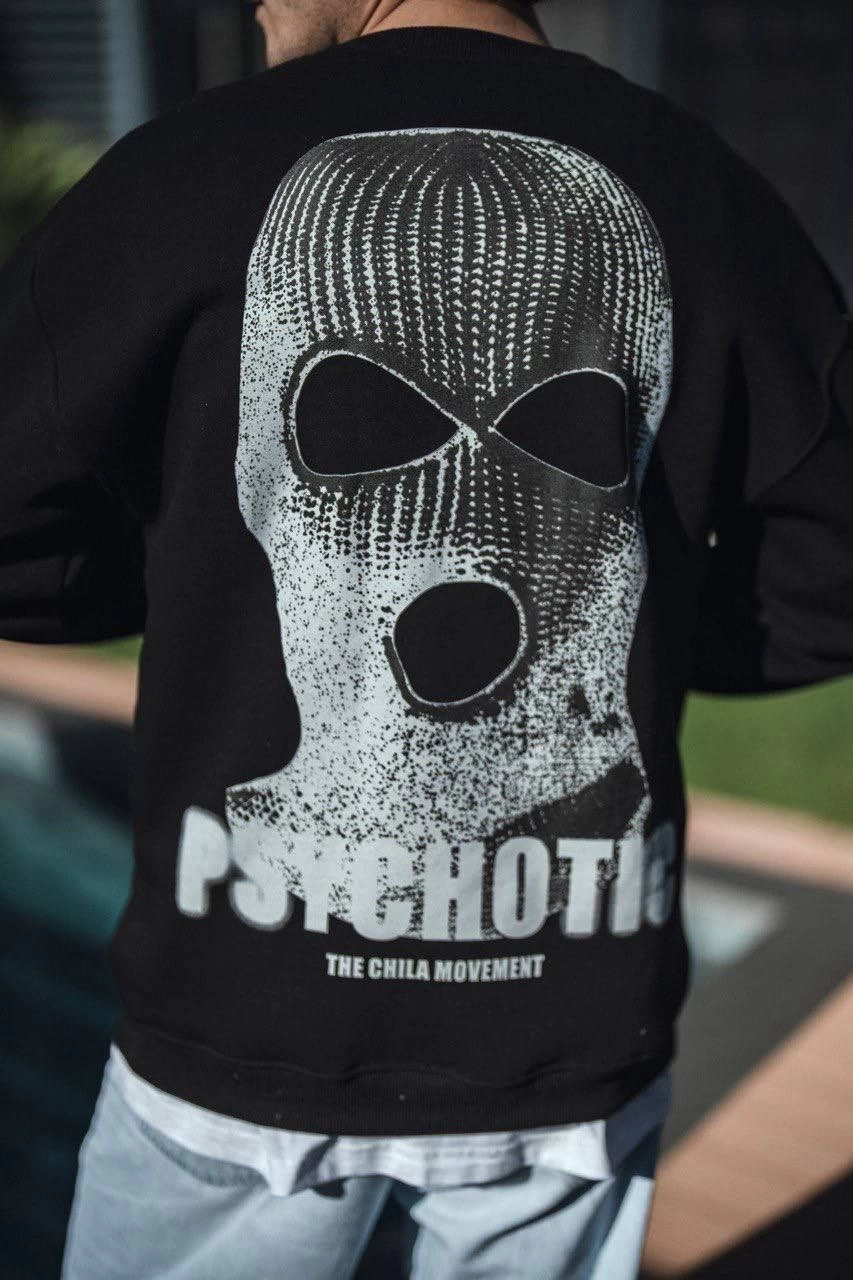 ASSEMA Erkek üç iplik pamuklu Kışlık Bisiklet Yaka Baskılı SweatShirt - Siyah
