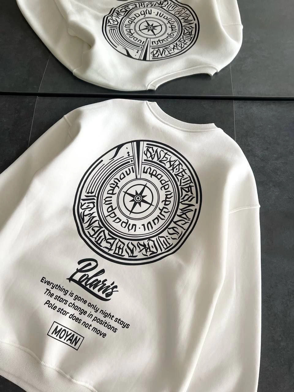 ASSEMA Kadın üç iplik Kışlık Bisiklet Yaka Ön Ve Arka Baskılı SweatShirt - Beyaz