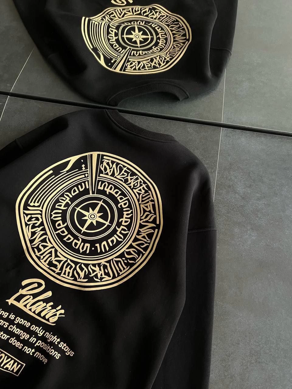 ASSEMA Kadın üç iplik Kışlık Bisiklet Yaka Ön Ve Arka Baskılı SweatShirt - Siyah