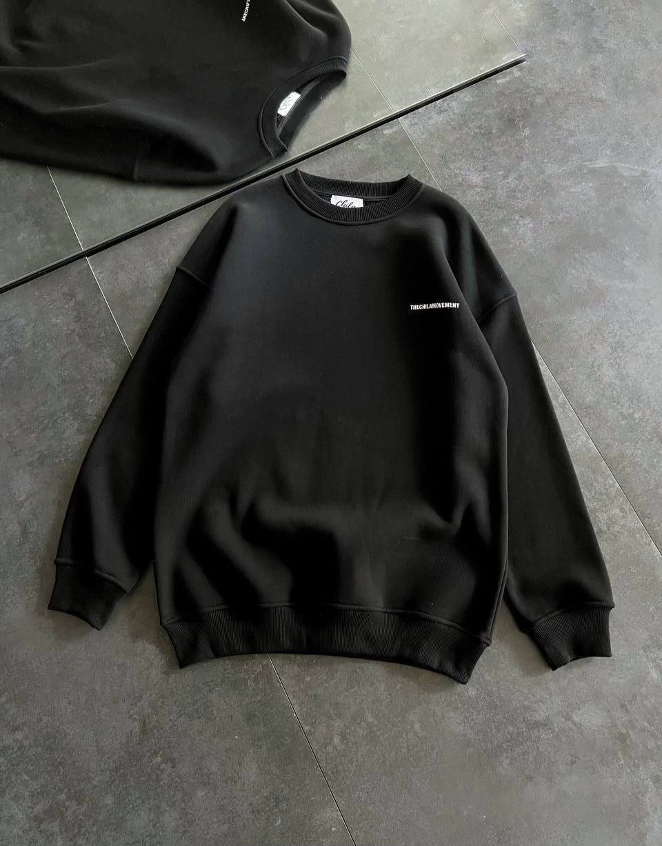 ASSEMA Kadın üç iplik Kışlık Bisiklet Yaka Oversize Baskılı SweatShirt - Siyah